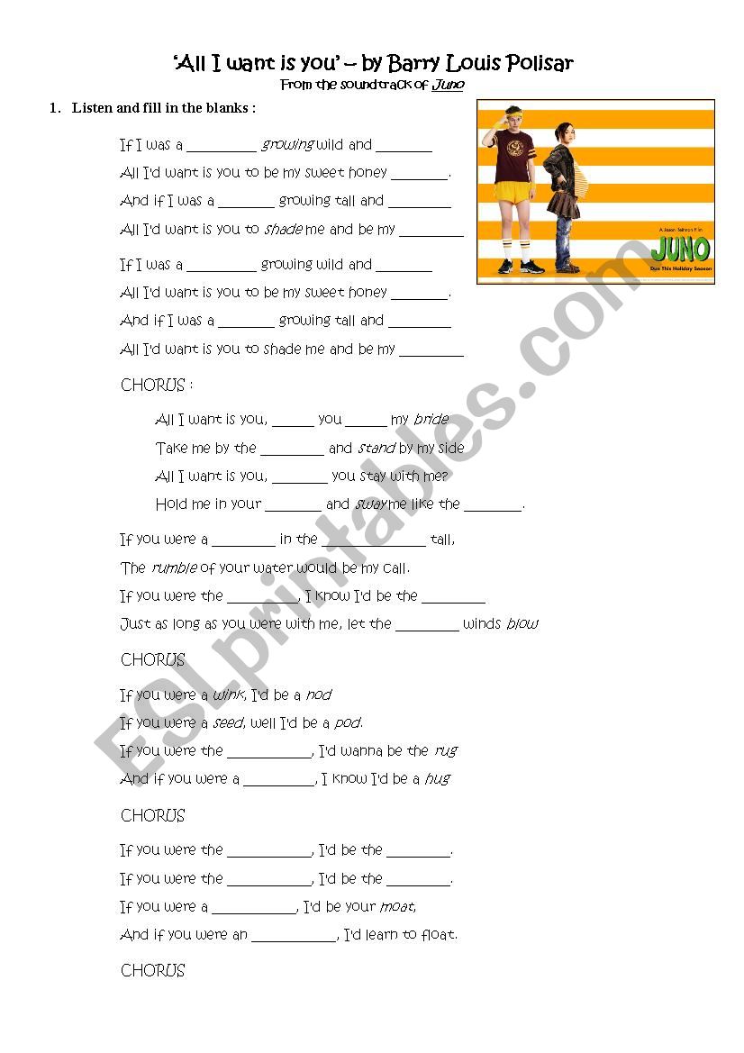 All I want is you  worksheet
