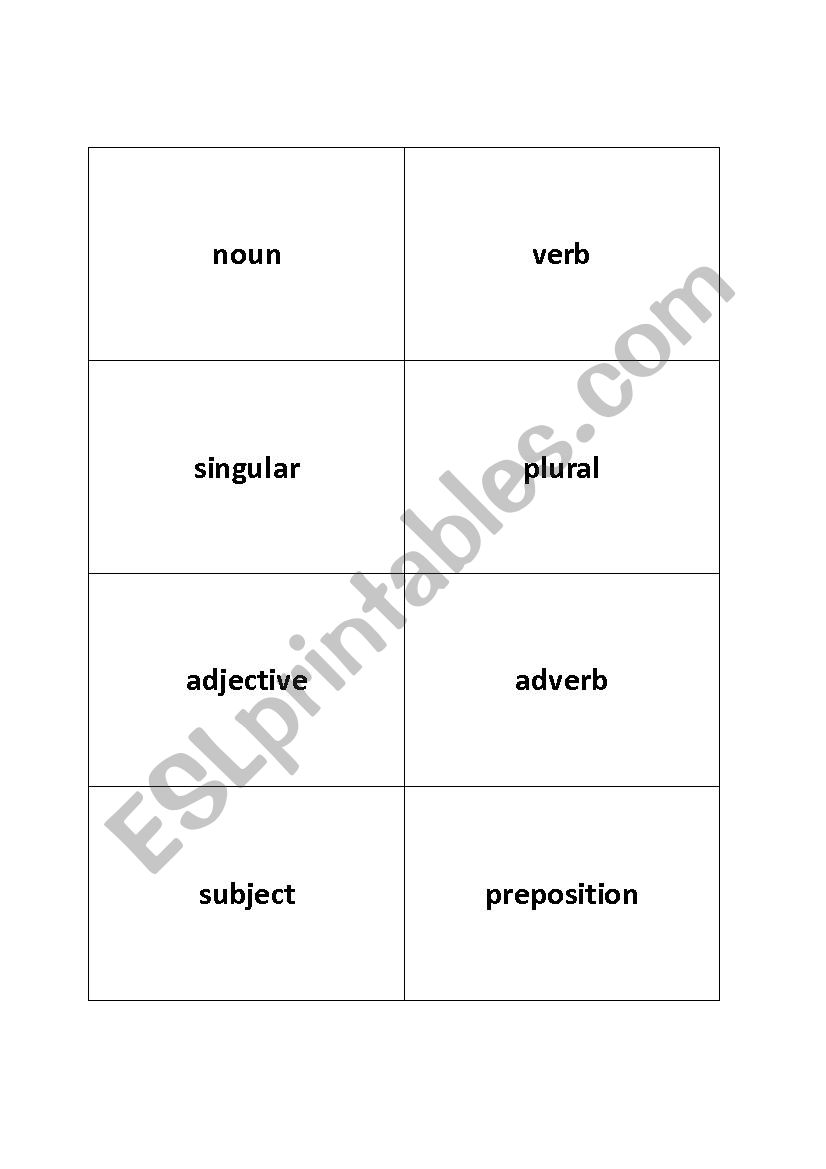 Parts Of Speech Flash Cards worksheet
