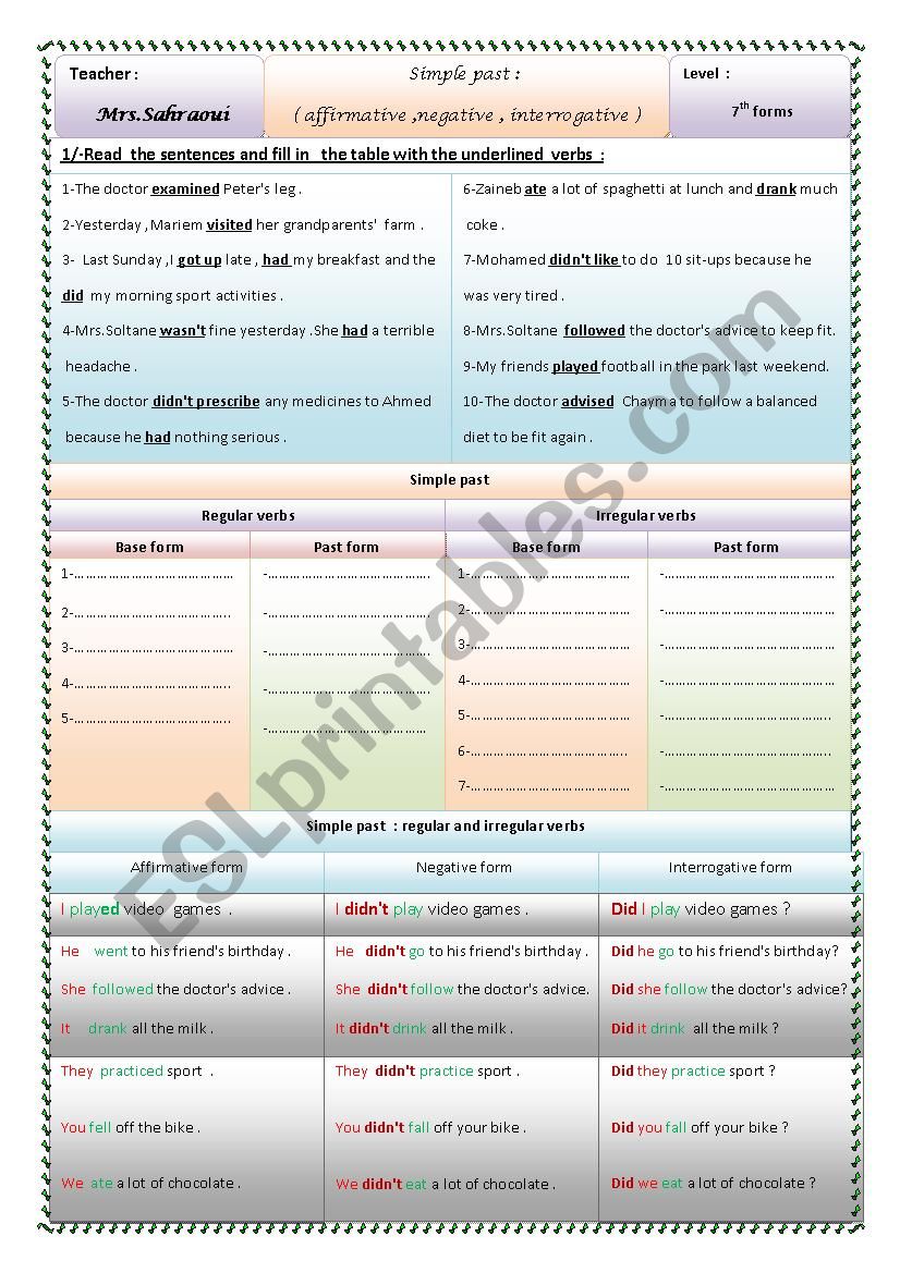 simple past (3 forms ) worksheet