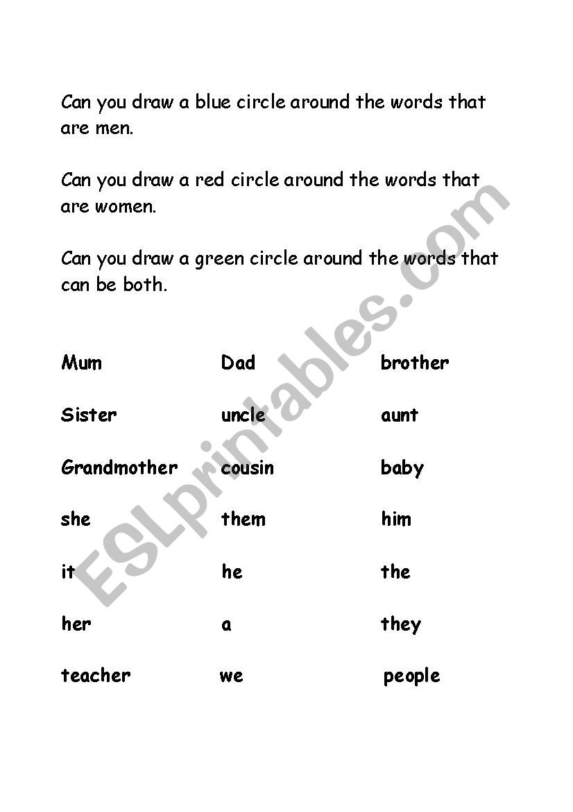 Male or Female Quiz worksheet