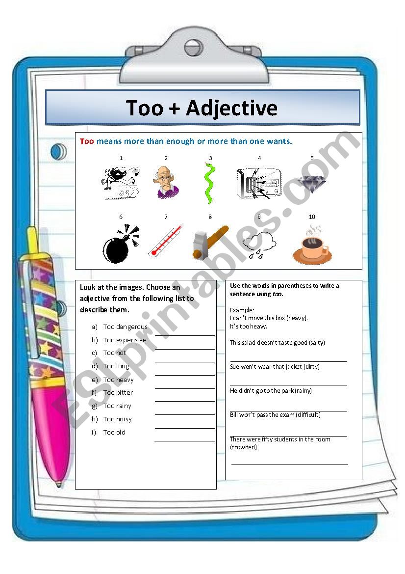 Too + Adjective worksheet