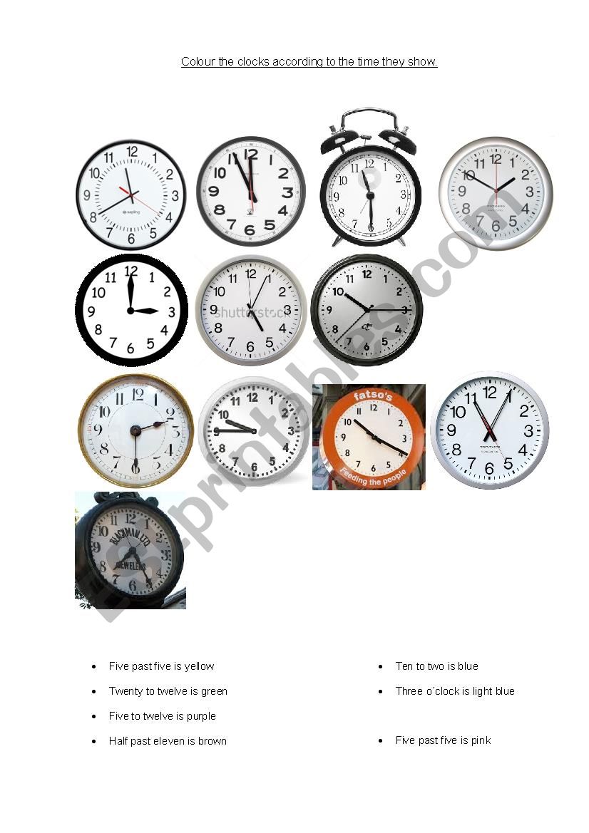 The time - colour the clocks worksheet