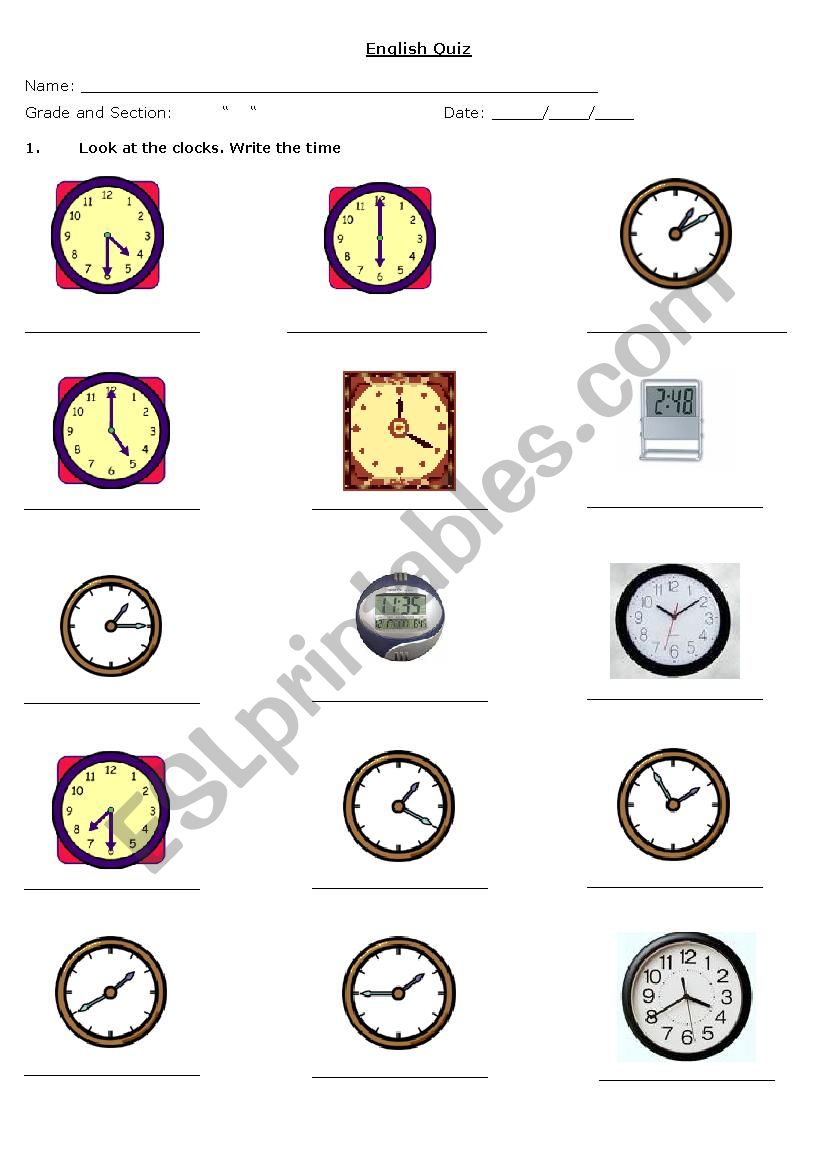 The clock worksheet