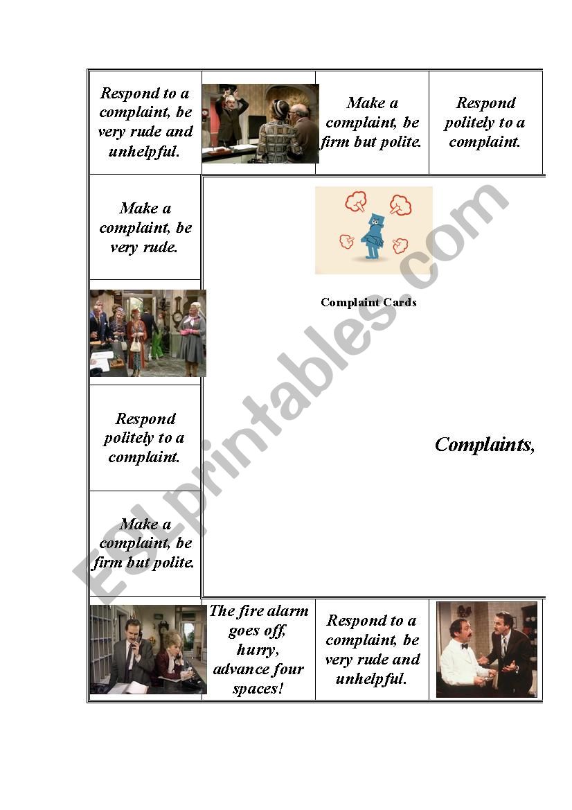 A fun board game about making complaints and responding to complaints, loosely based on the comedy series Fawlty Towers