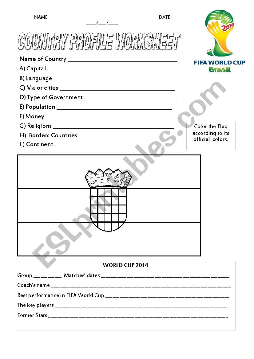 World Cup 2014 Croatia worksheet
