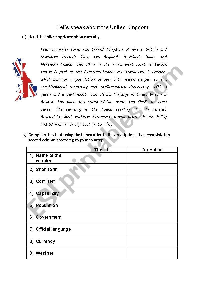 Reading - The United Kingdom  worksheet