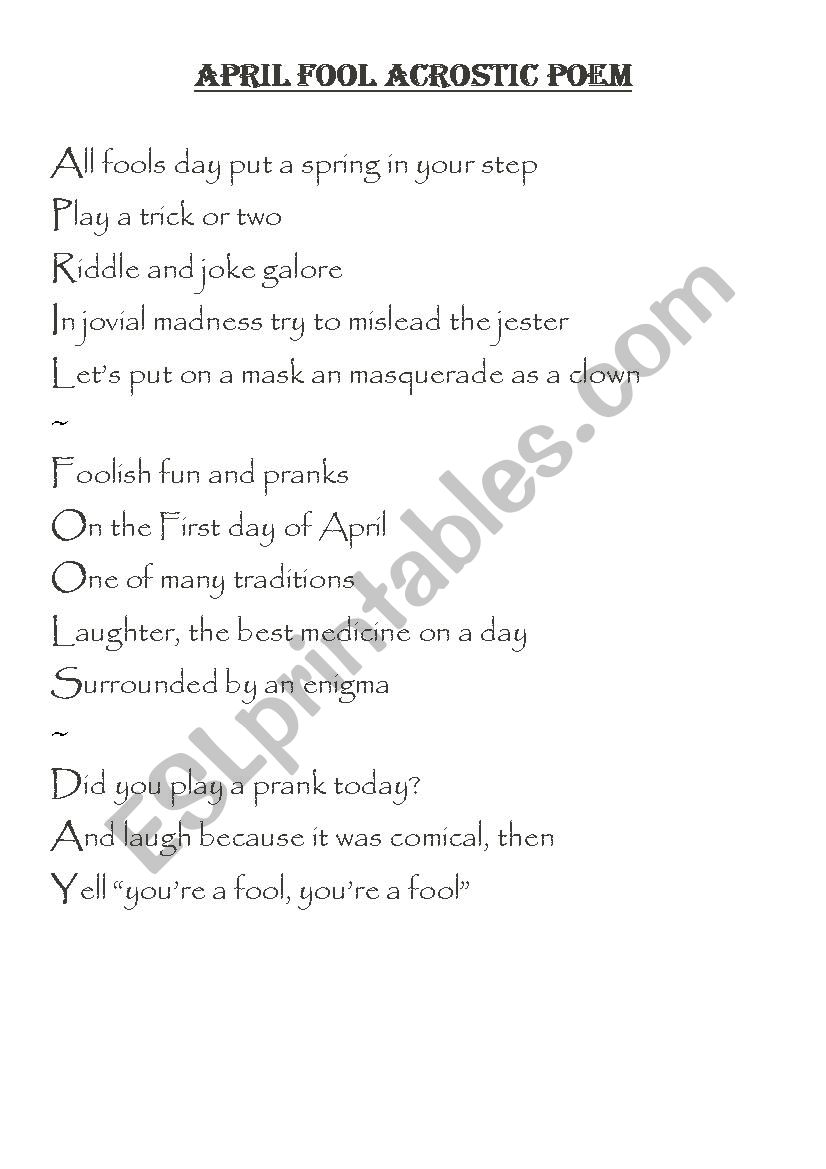 acrostic poem worksheet