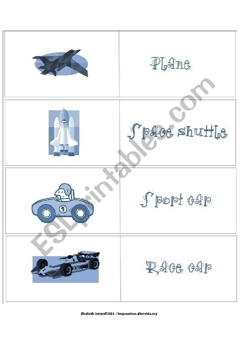 Vehicles worksheet