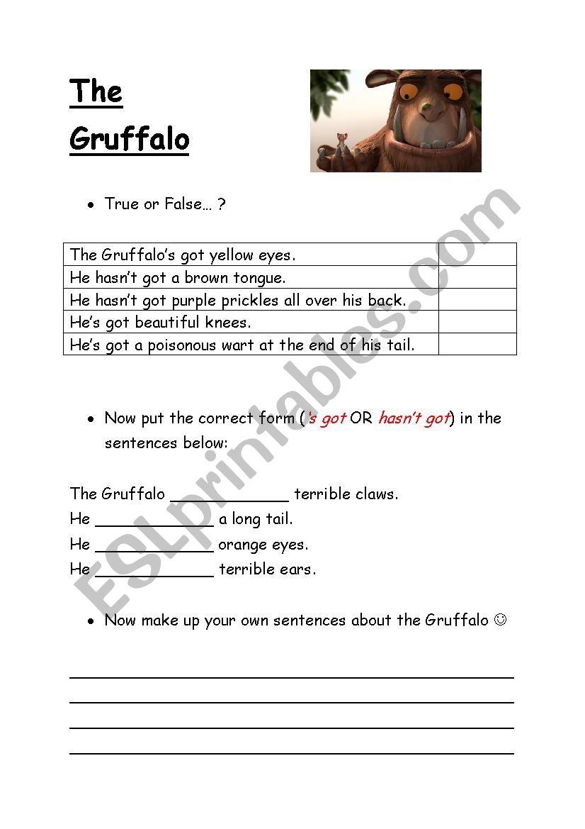 Gruffalo has/hasnt got worksheet