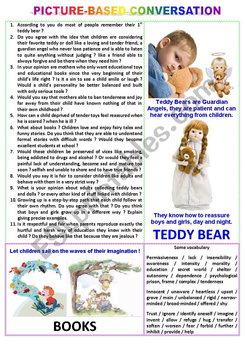 Picture-based conversation : topic 61 - Teddy Bear vs book.