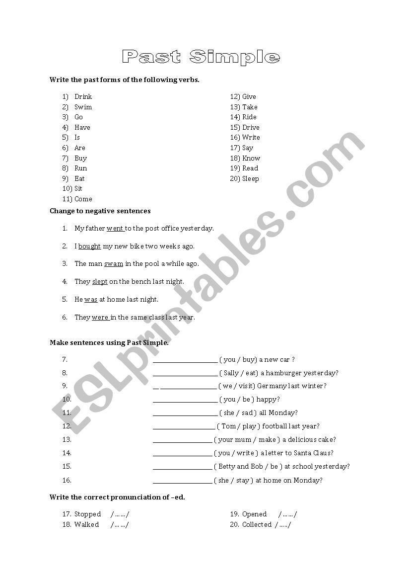 past simple  worksheet