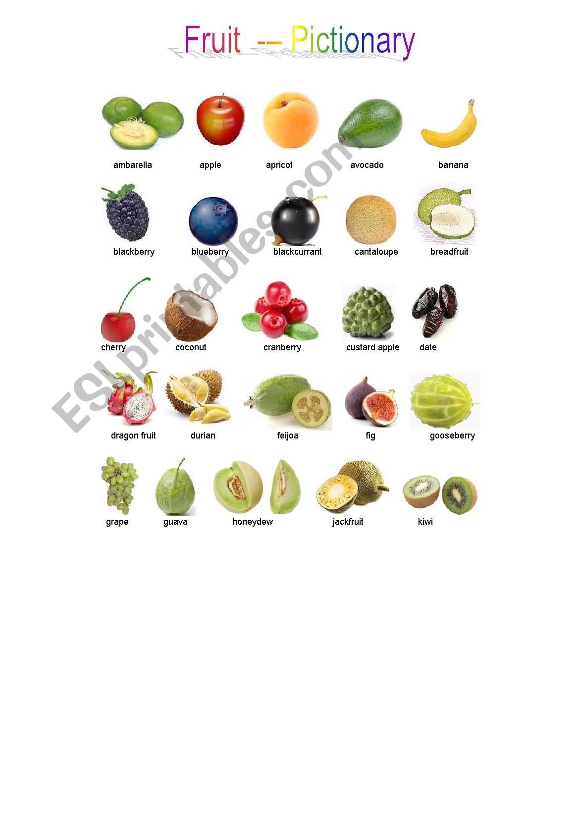 Fruit - Pictionary worksheet