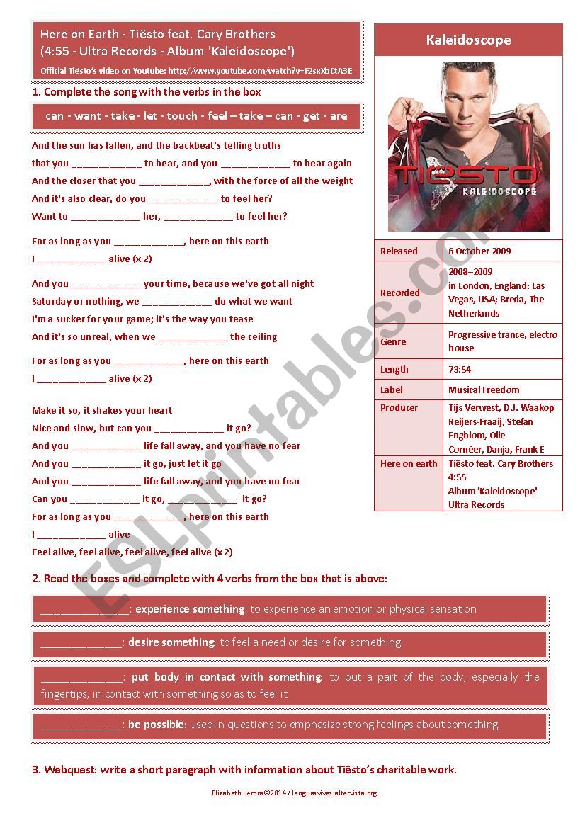 Here on earth song worksheet