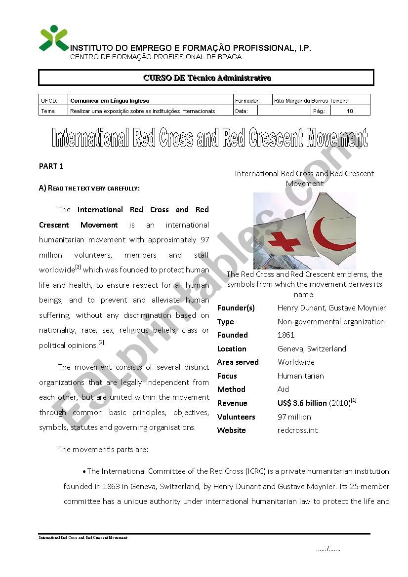 Red Cross worksheet