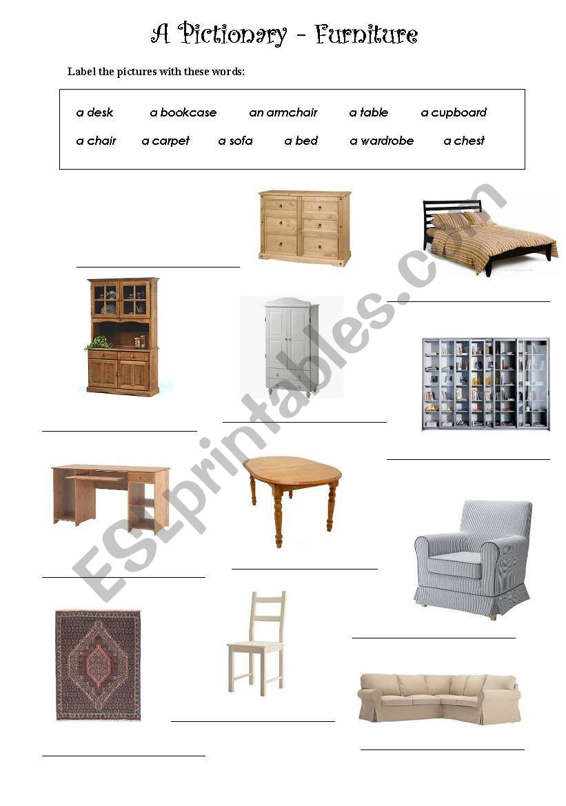 Furniture Pictionary worksheet