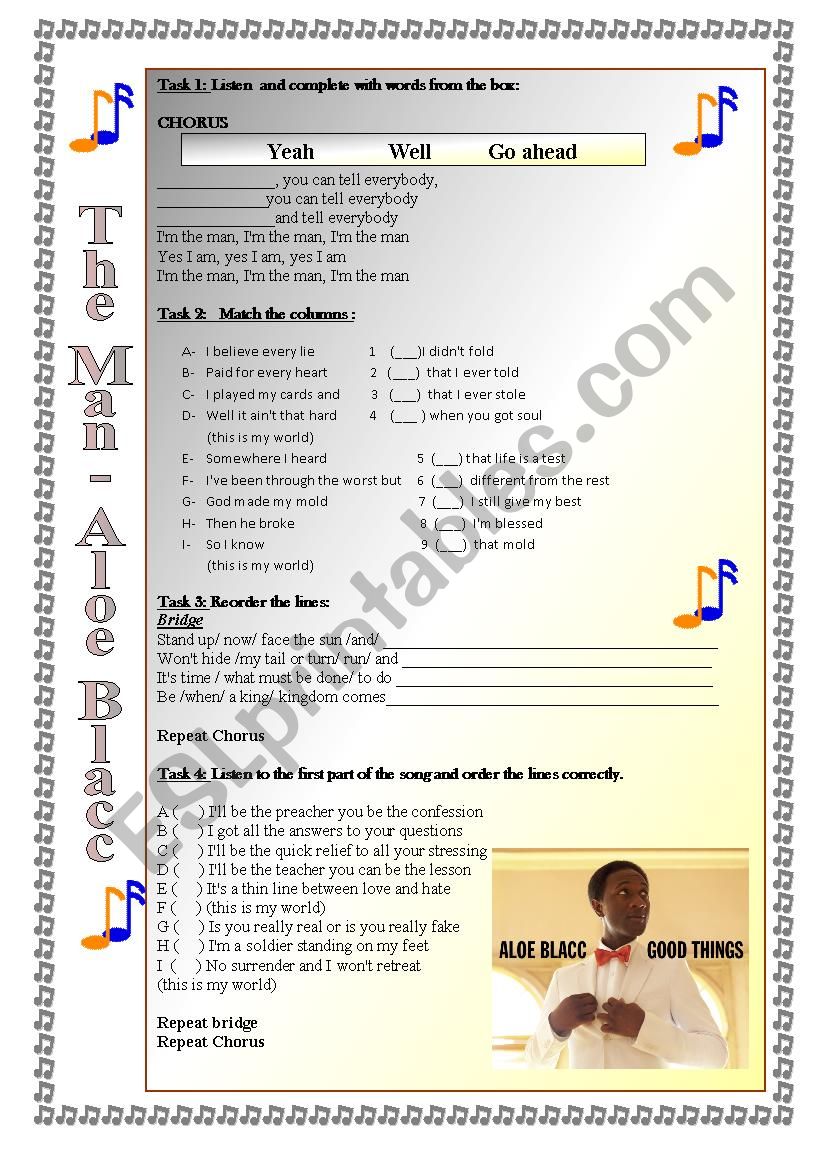 The man Aloe Blacc worksheet