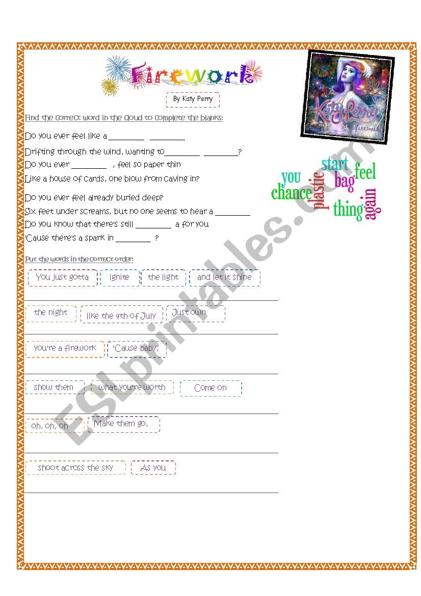 Fireworks worksheet