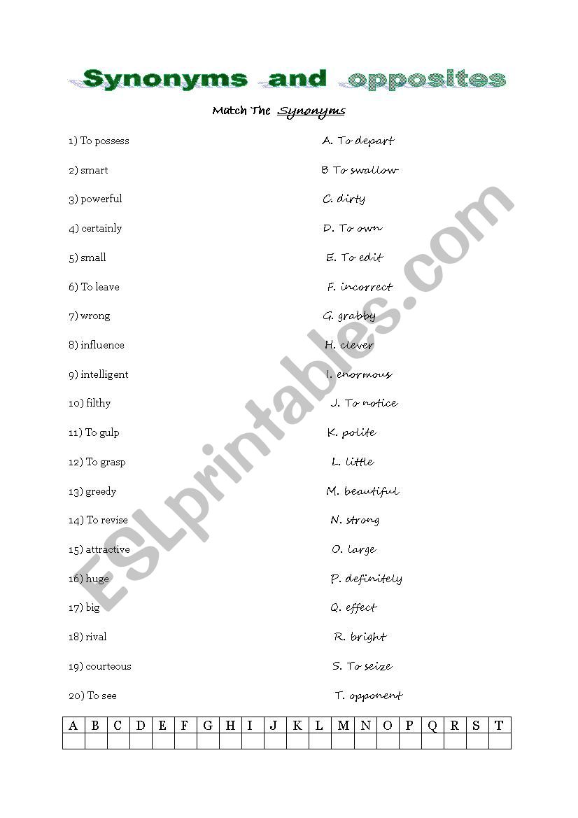Synonyms and Opposites, Key included