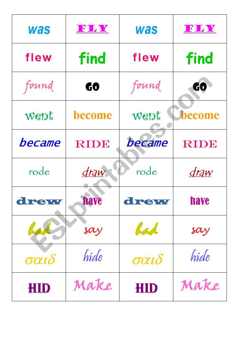 Domino with irregular verbs worksheet