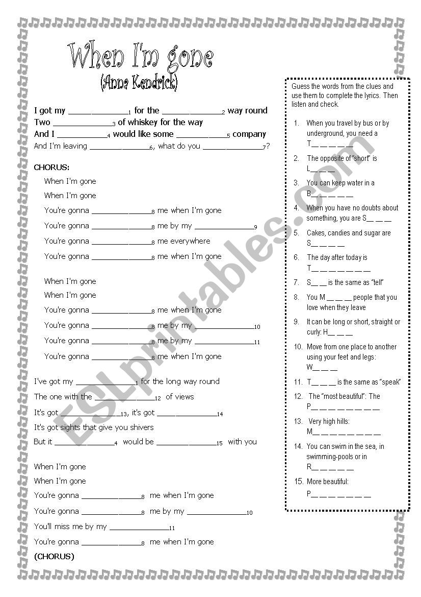 When Im Gone worksheet