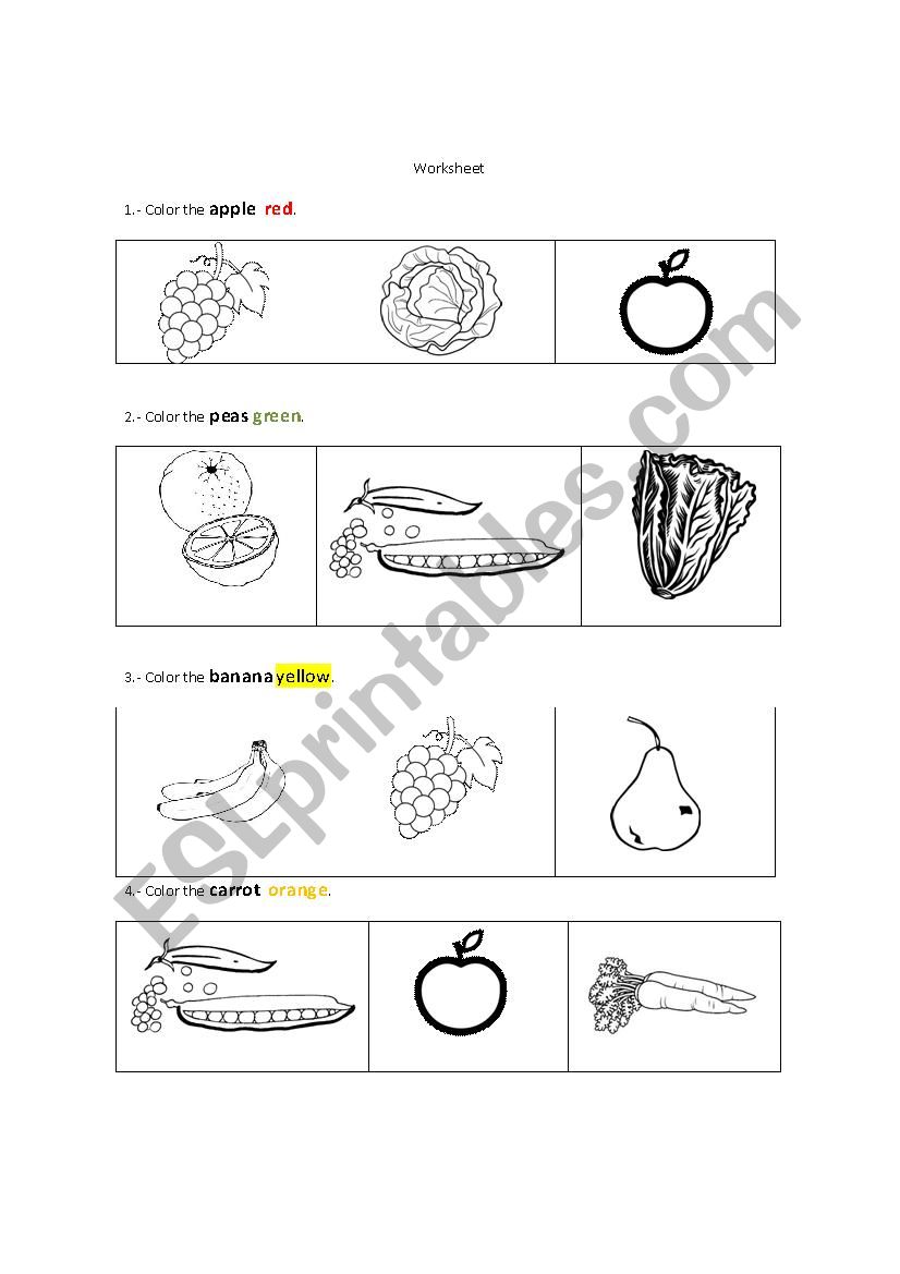 Fruits and vegetables worksheet