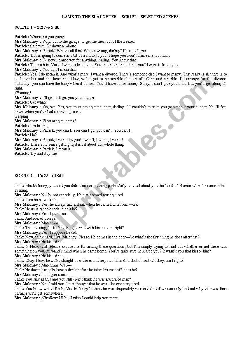 Alfred Hitchcock´s Lamb to the Slaughter extract / script ESL