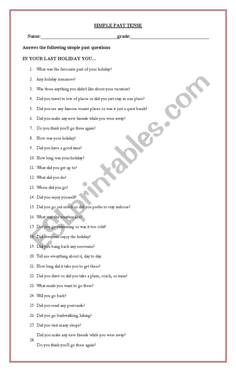 PAST SIMPLE QUESTIONS worksheet