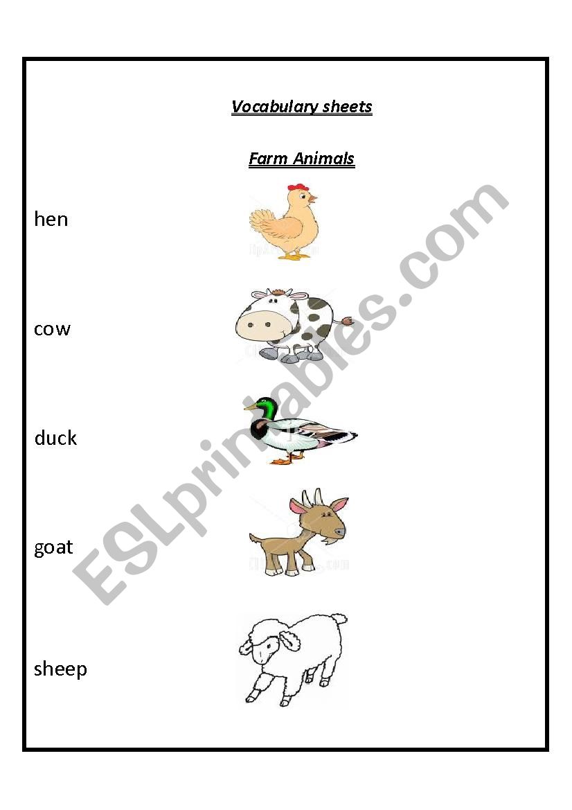 farm animaks worksheet