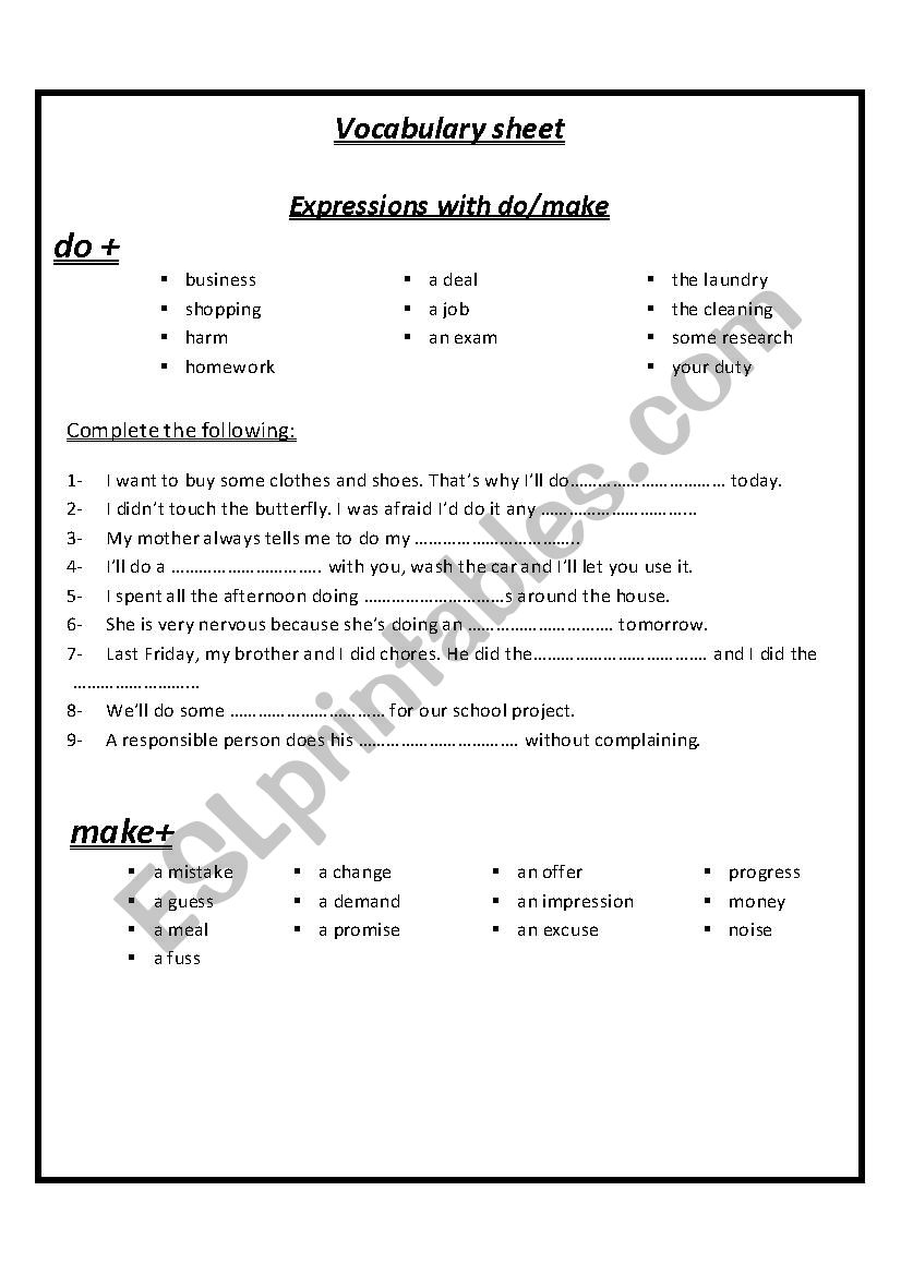 do and make worksheet