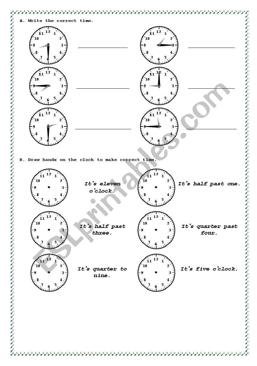 Review Worksheet with time and prepositions of place