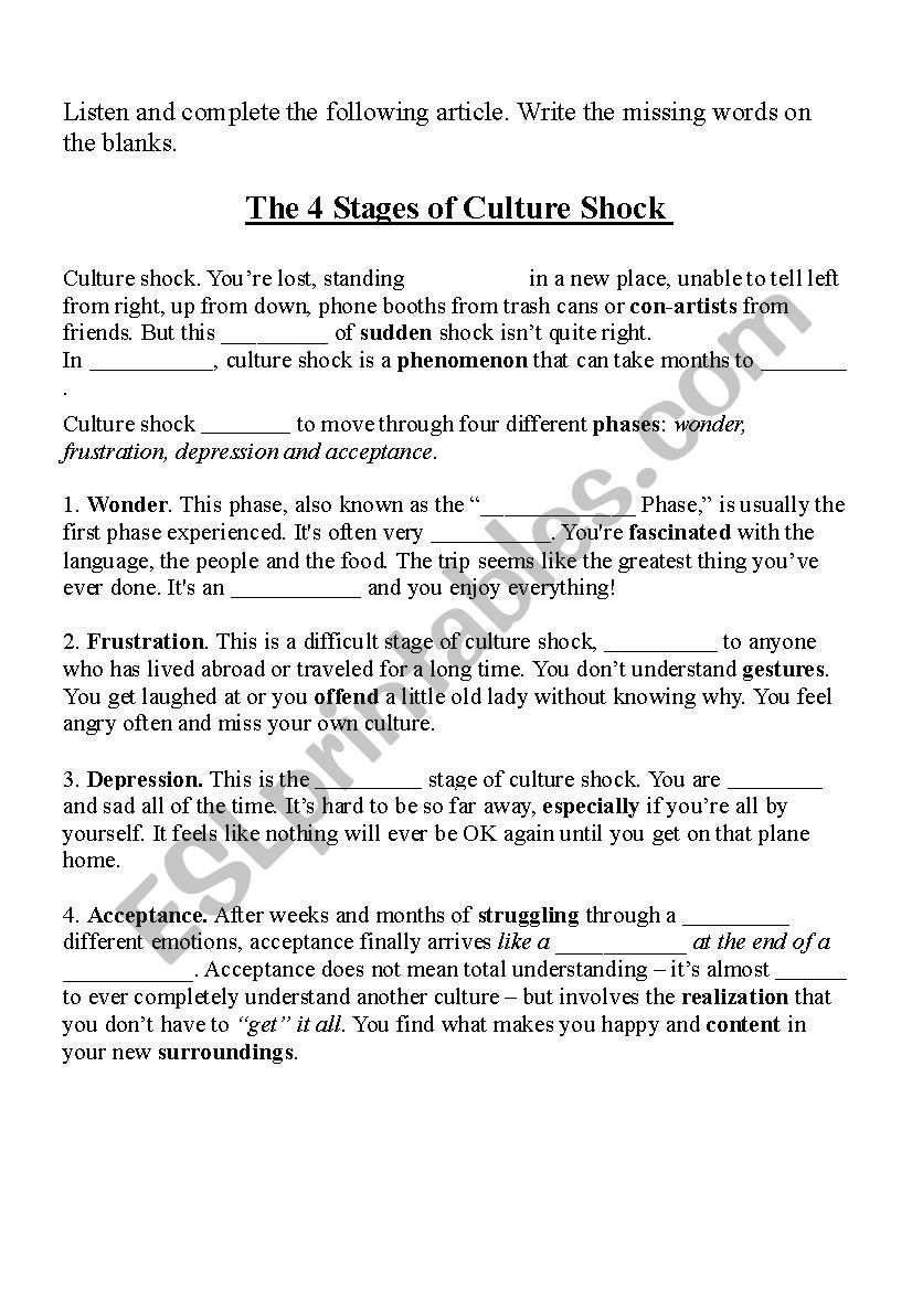 Culture Shock worksheet