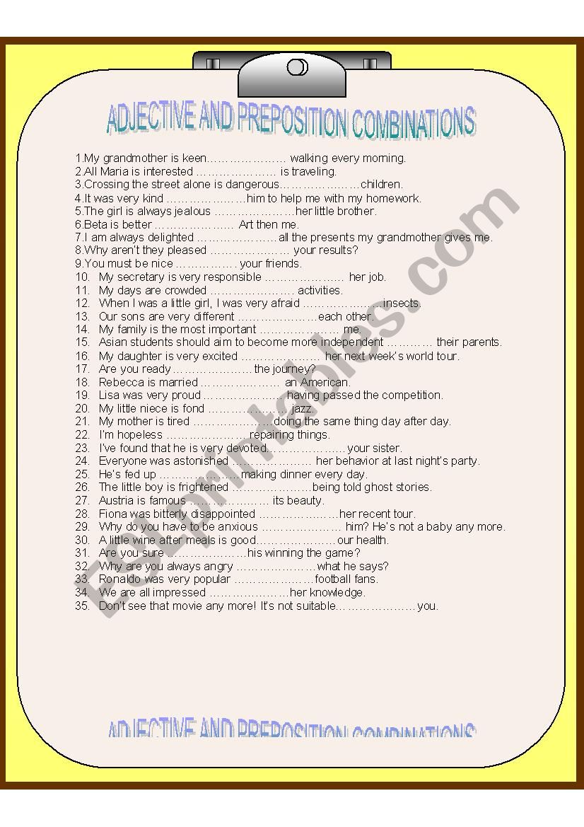 Adjective and preposition combinations