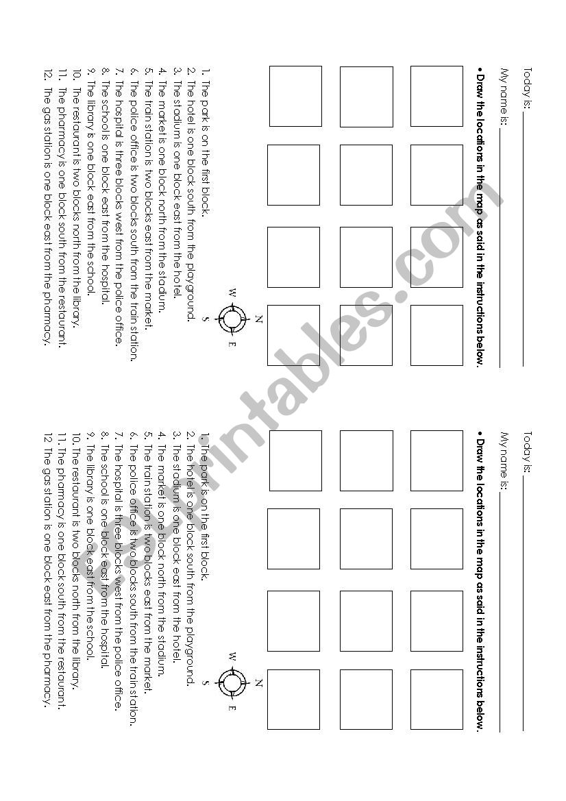 Map of locations worksheet