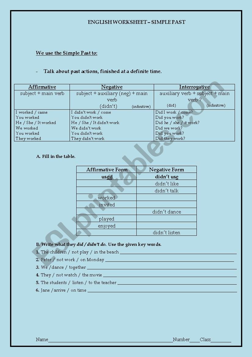 Past SImple (Revision Exercises)