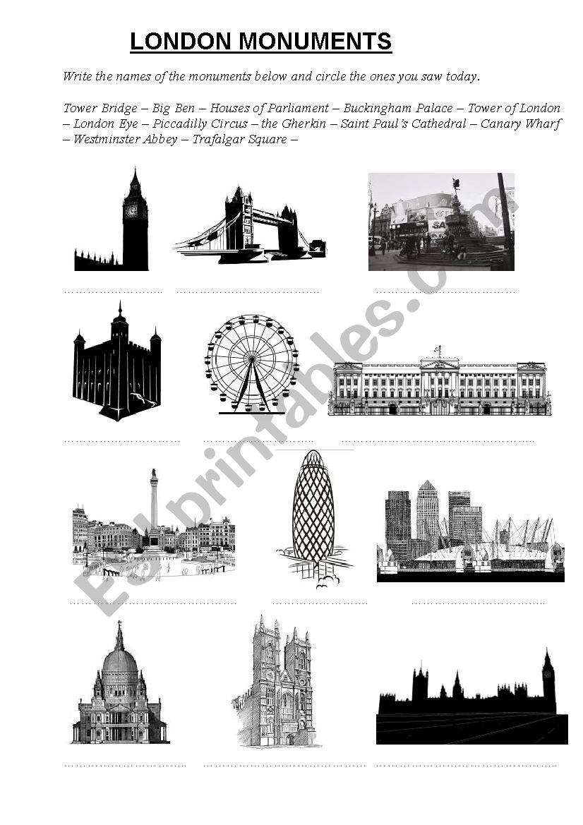 London Monuments worksheet
