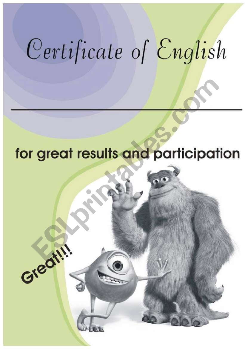 Certificate of English worksheet