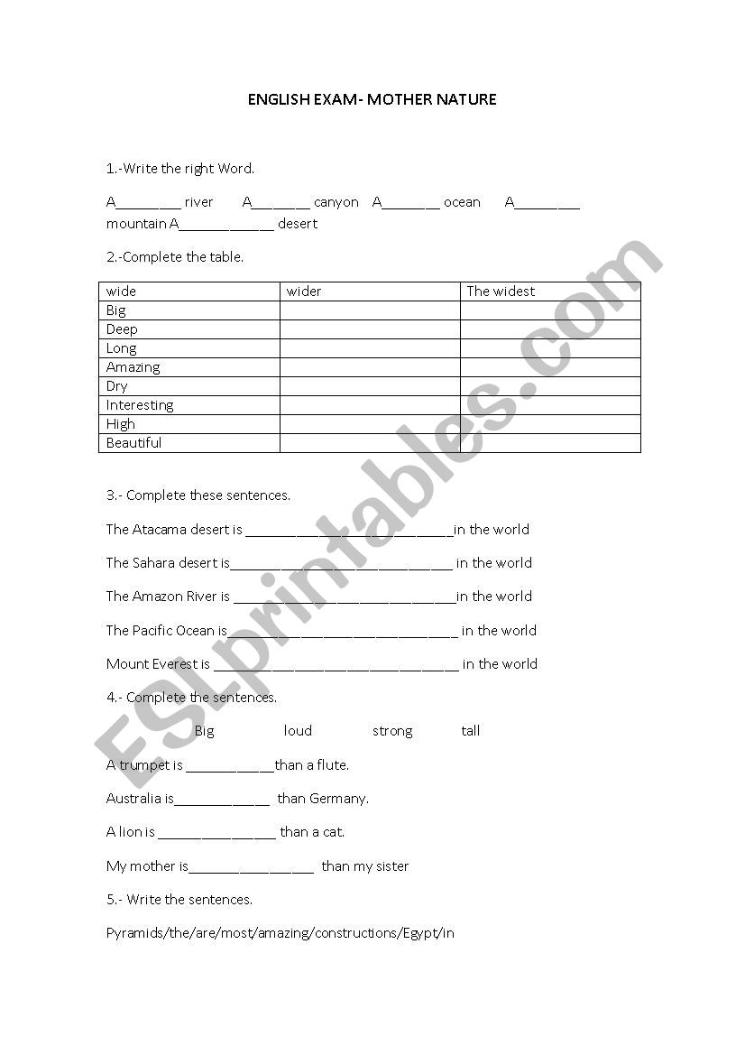 Nature vocabulary and comparatives/superlatives