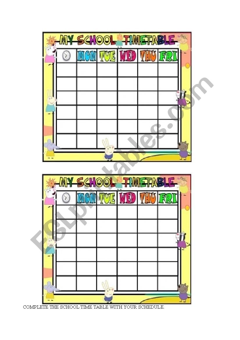 SCHOOL TIMETABLE worksheet