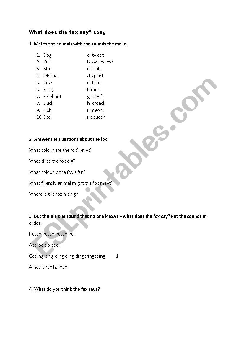 song: what does the fox say worksheet