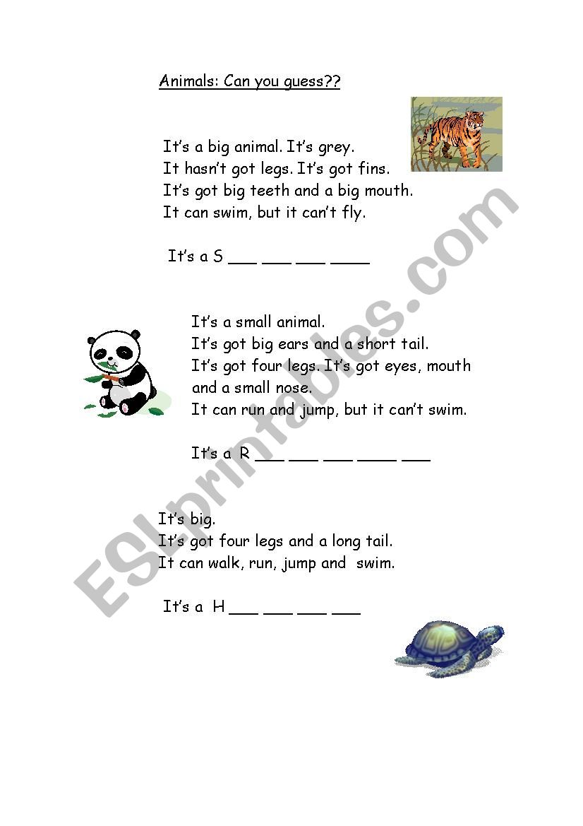 GUESS, WHAT ANIMAL IS IT? worksheet
