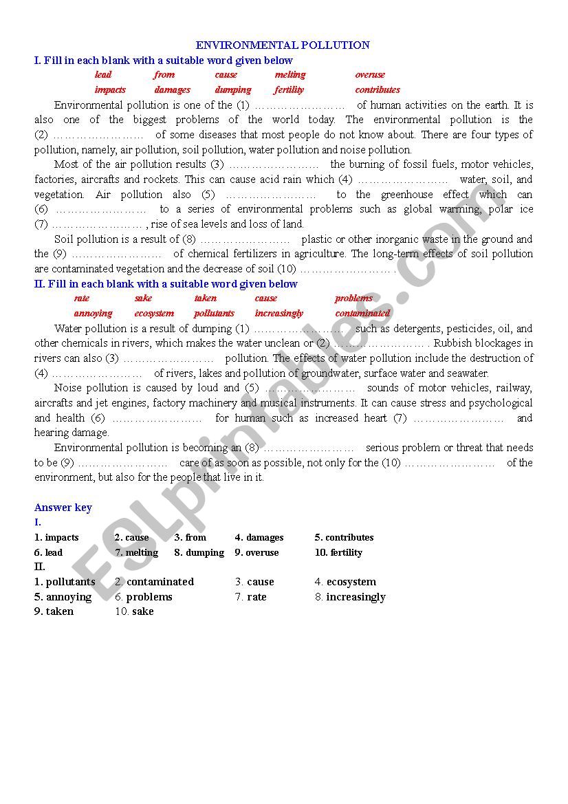 ENVIRONMENTAL POLLUTION worksheet