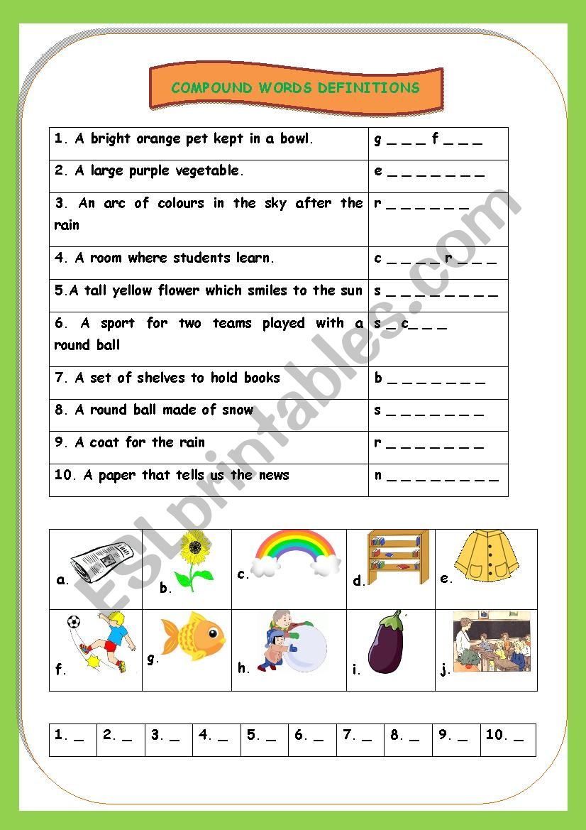 Compound Definitions worksheet