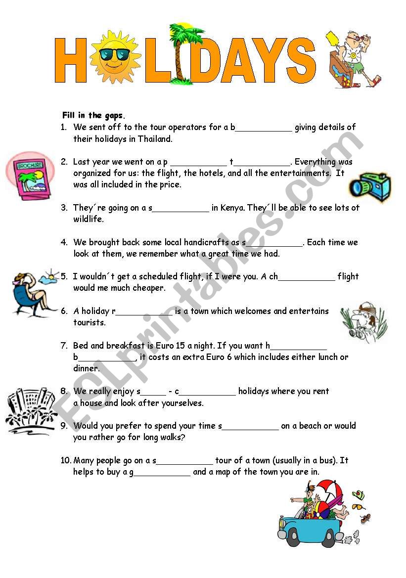 Holidays worksheet