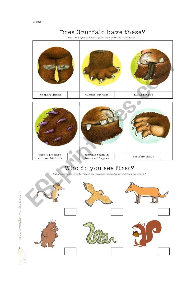 Gruffalo Movie Worksheet worksheet