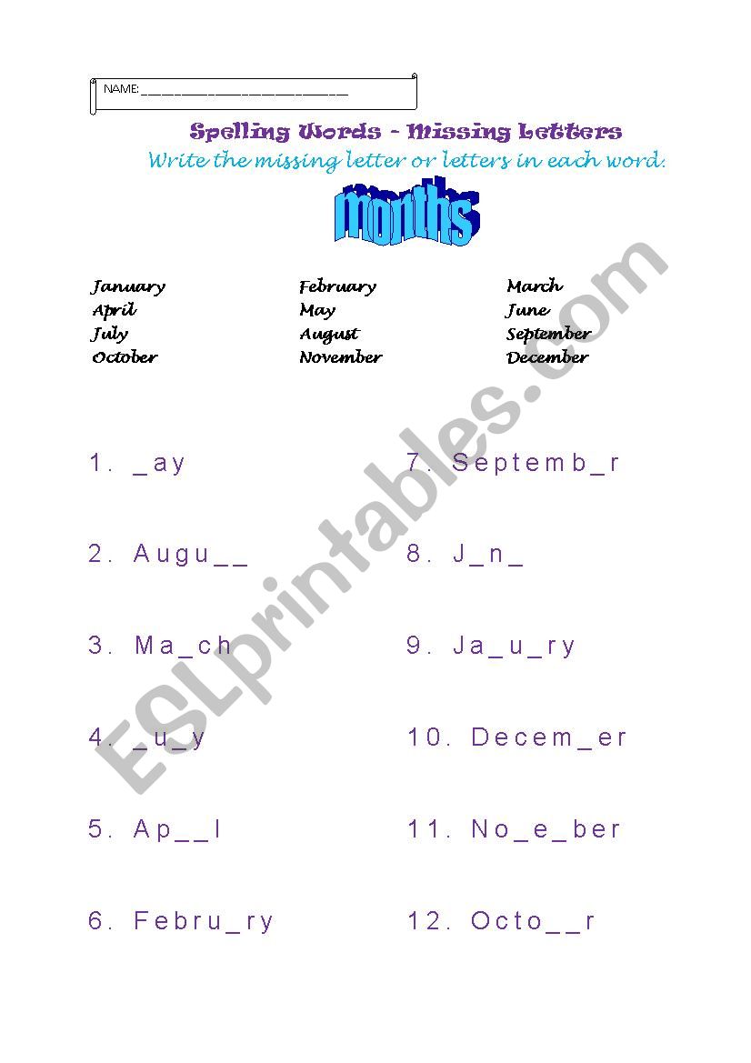 Spelling words - missing letters
