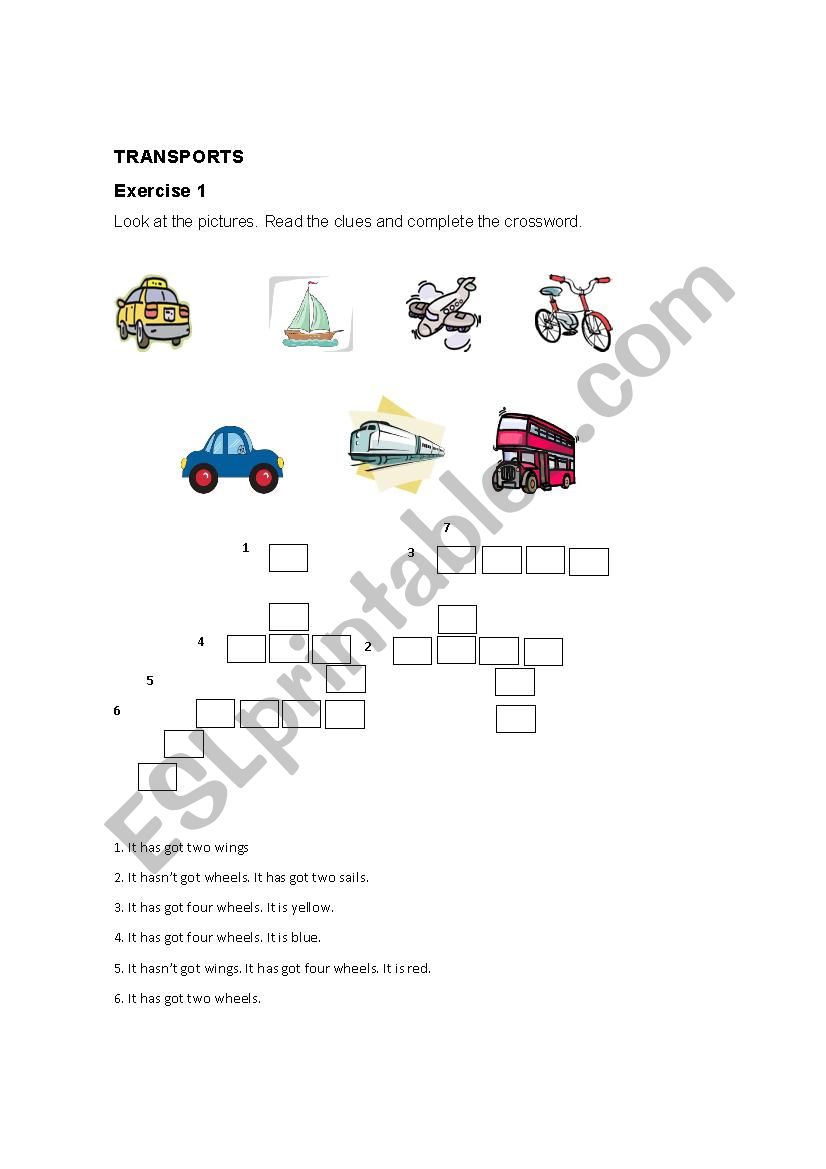 TRANSPORTATION VOCABULARY worksheet