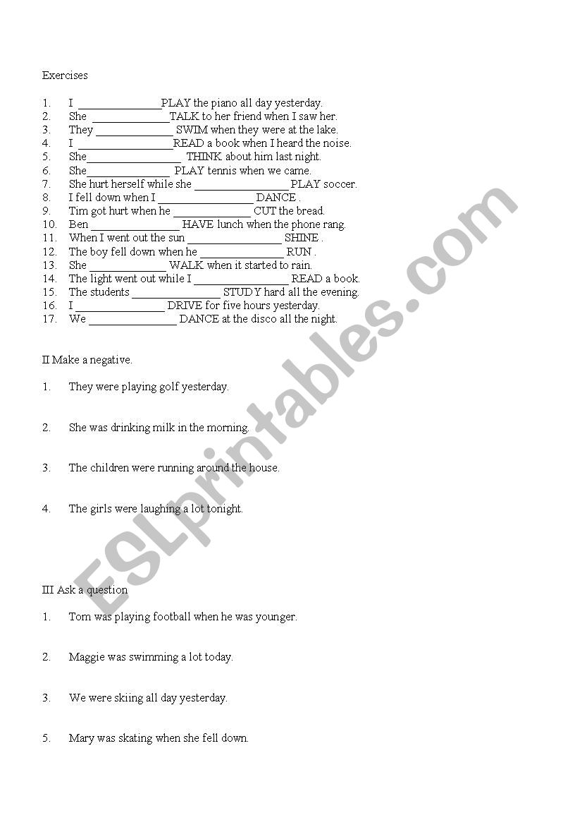 Past continuous easy exercises