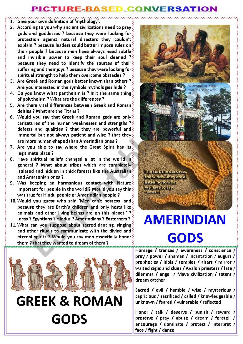 Picture-based conversation : topic 62 - Greek & Roman gods vs Ameridian ones