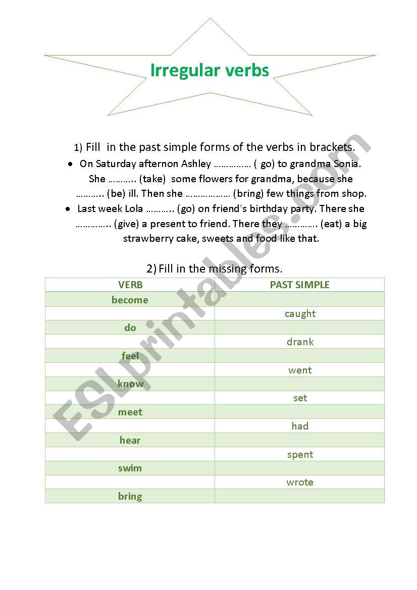 Irregular verbs worksheet