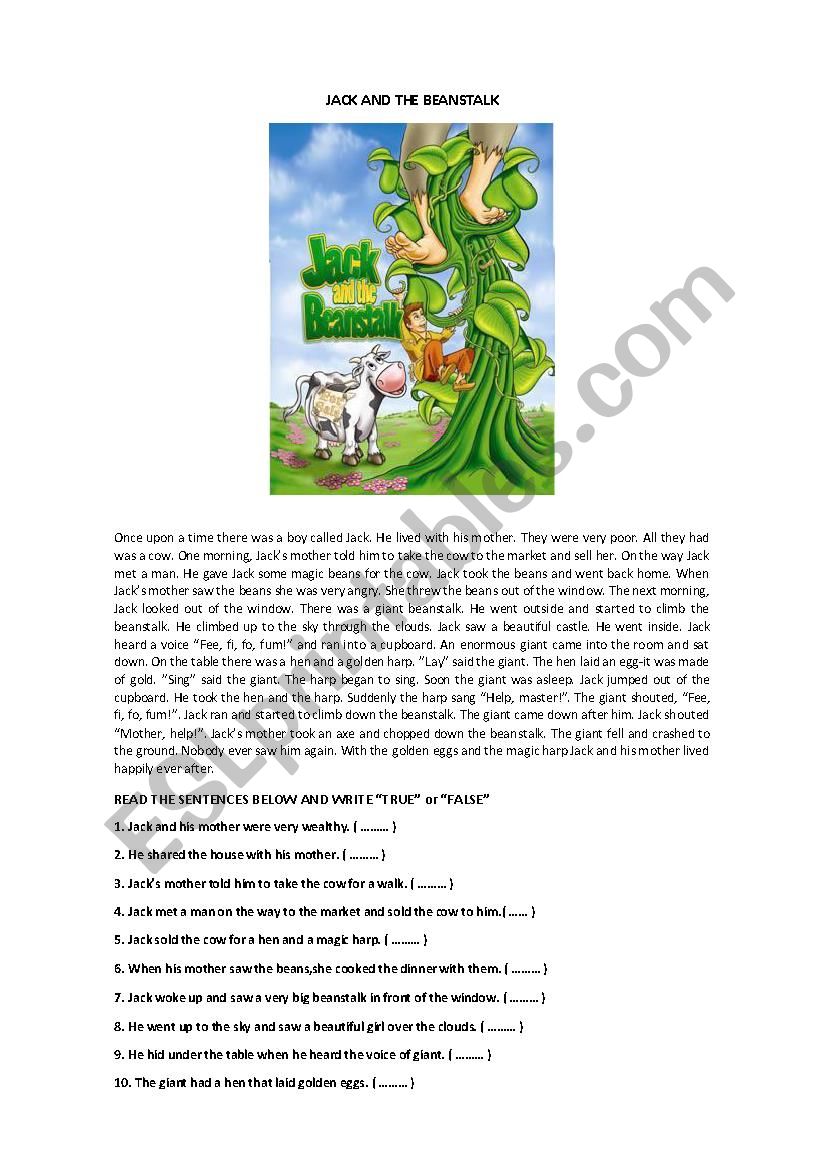 JACK AND THE BEANSTALK worksheet